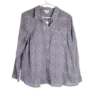 NWT J. Jill Floral Button Down Long Sleeve Blouse Size L Petite 100% Cotton
